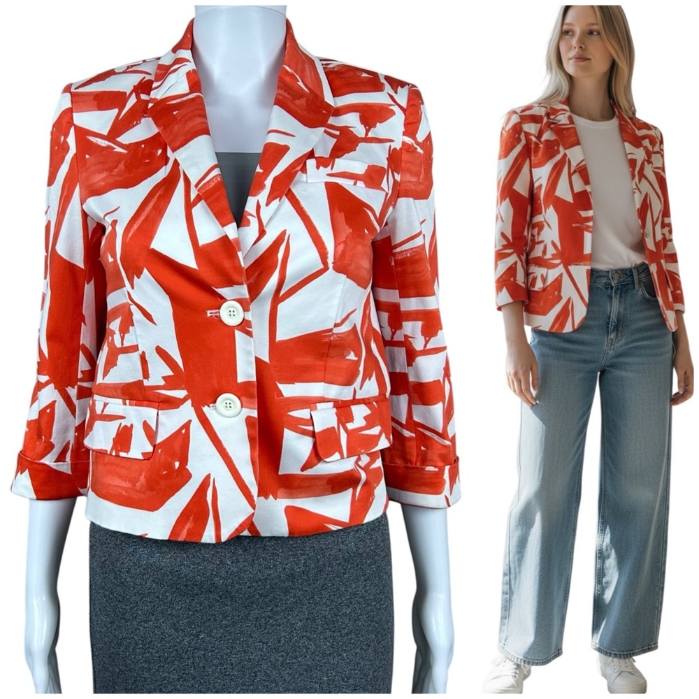 Alice Olivia Single Breasted Geometric Print Blazer Size S Preppy Artsy Abstract